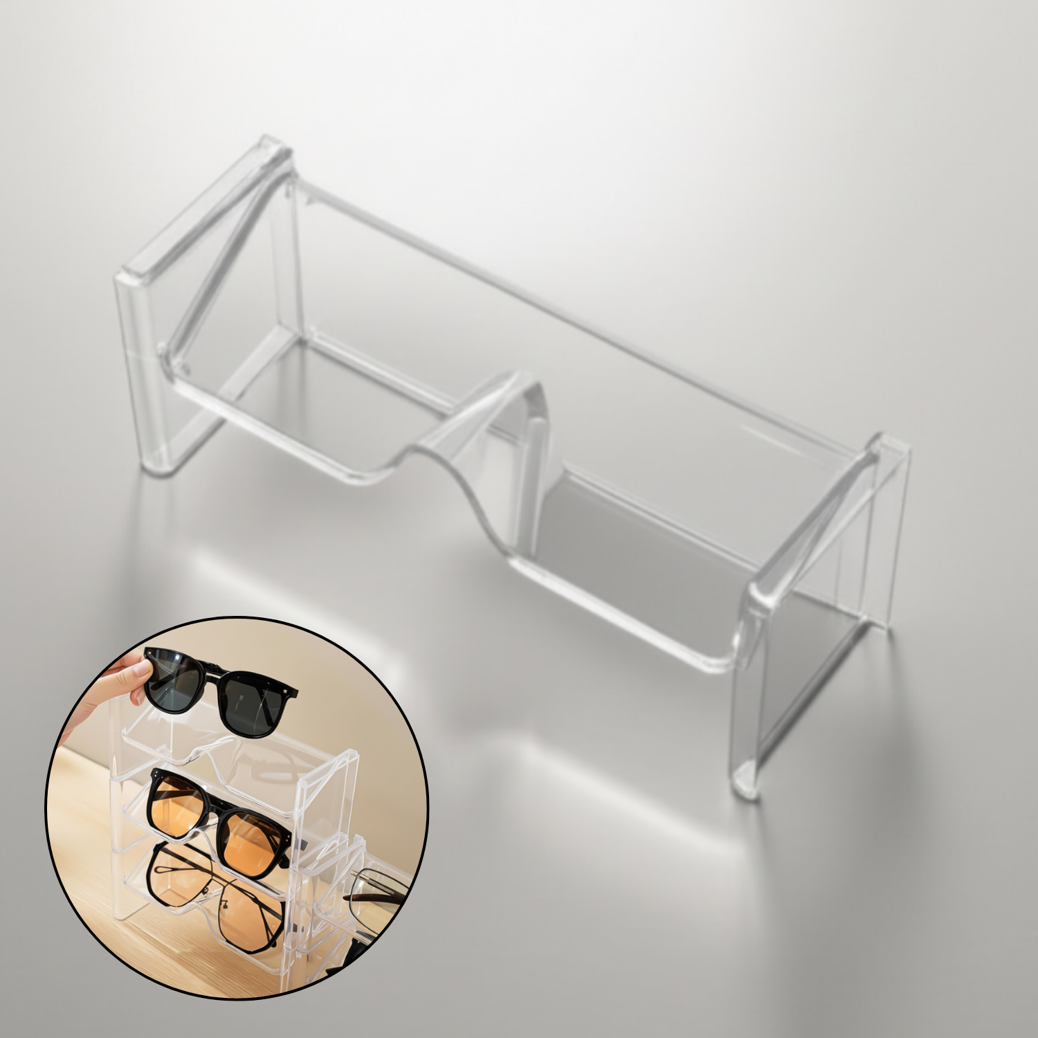 2 Pcs Transparent Sunglass Organizer – Eyeglass Storage Rack & Display Stand for Sunglasses, Spectacles & Eyewear (Home & Office Desk Holder)