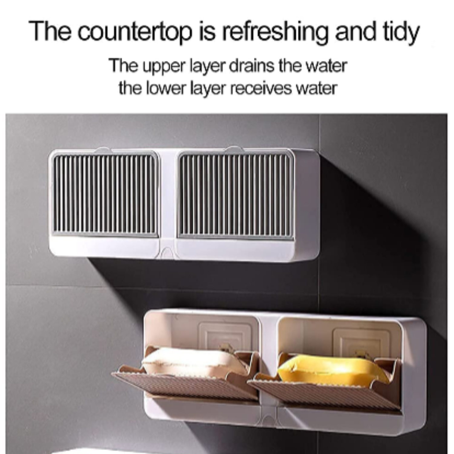 2 Grid Soap Tray Holder for Bathroom – Wall Mounted Soap Dish with Lid for Wash Basin (Random color-Pack of 1)