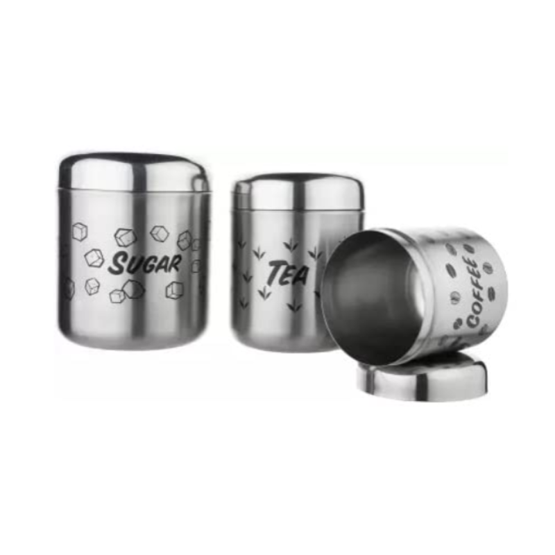 3PC Stainless Steel Tea, Coffee & Sugar Canister Set – Airtight Kitchen Storage Jars