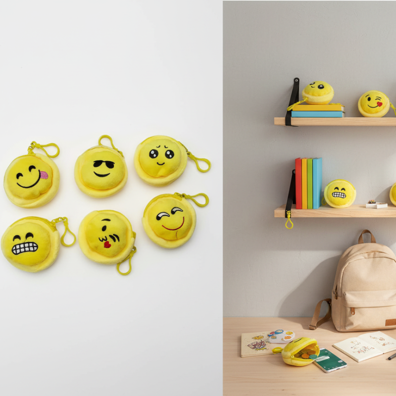 Mini Emoji Pouch Key Chain with Zipper – Small Coin Purse & Headphone Case (Random Emoji- Pack of 1)