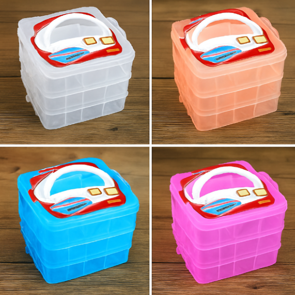 3 Layers 18 Grid Plastic Transparent Jewelry Storage Box – Portable Organizer for Earrings, Rings, Crafts & Cosmetics (Random color-Pack of 1)