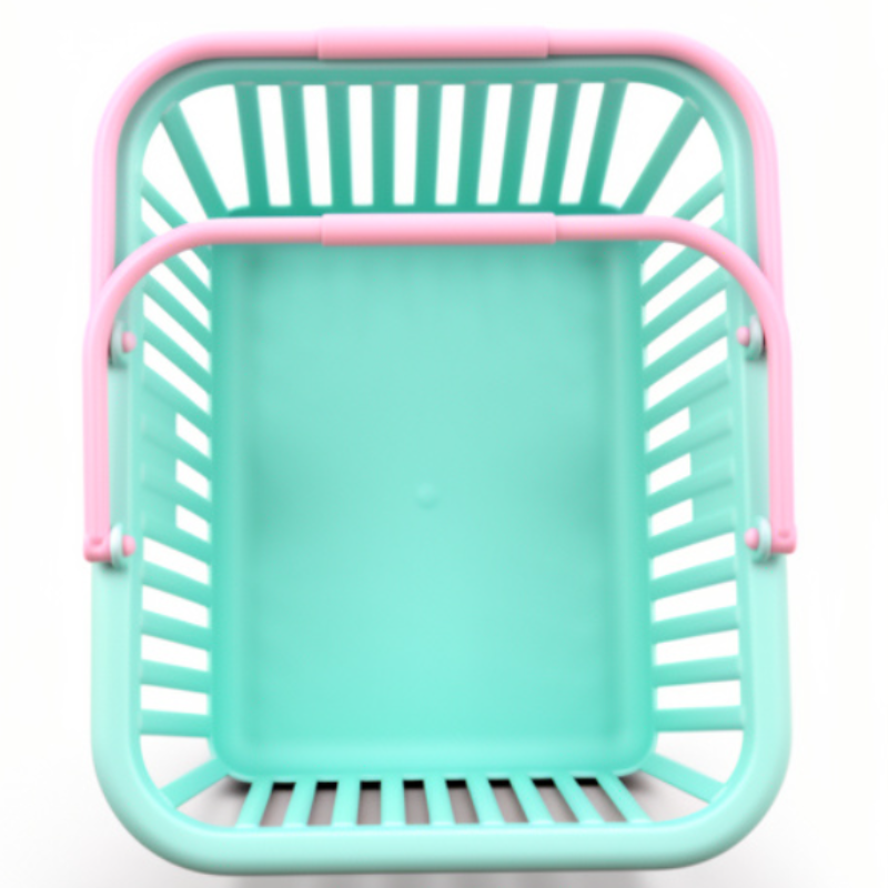 Small Mini Plastic Shopping Basket with Handles – Rectangular Grocery Storage Basket, Open Top Utility Organizer (Pack of 1)