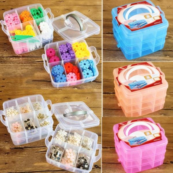3 Layers 18 Grid Plastic Transparent Jewelry Storage Box – Portable Organizer for Earrings, Rings, Crafts & Cosmetics (Random color-Pack of 1)