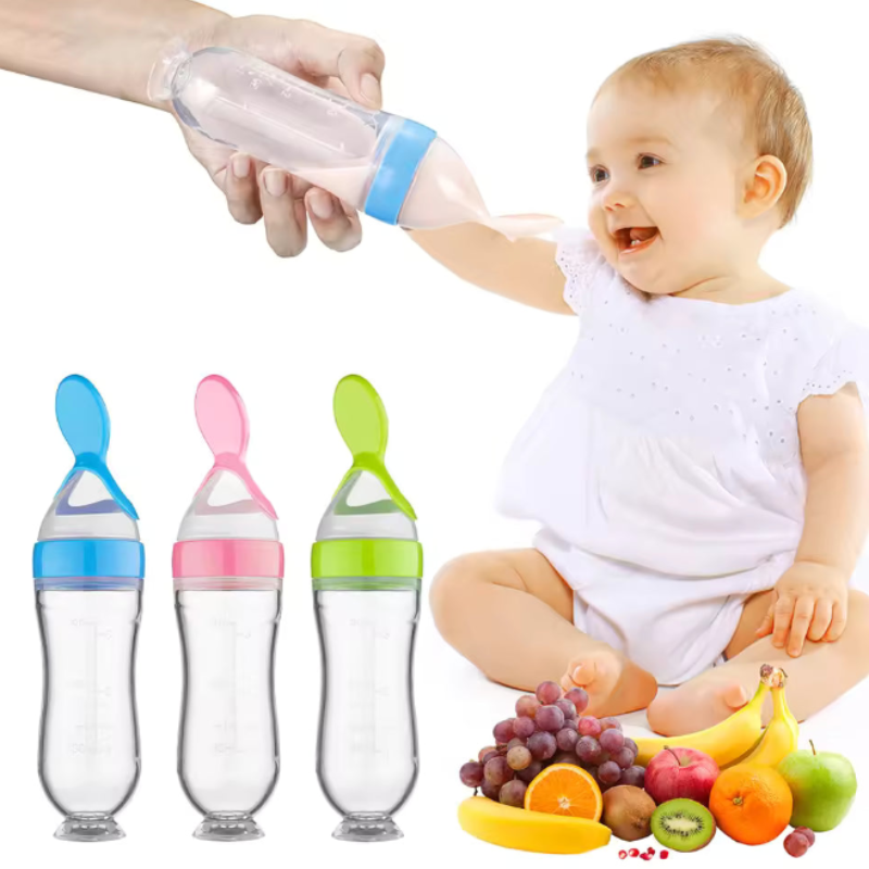 Safe Newborn Baby Feeding Silicone Bottle with Spoon – Milk Feeding Bottle (Random Color) (Pack of 1)