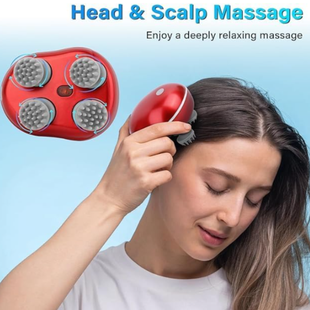 Electric Scalp & Body Massager – 96 Silicon Kneading Points with Detachable Heads for Hair Growth & Relaxation(Random color)