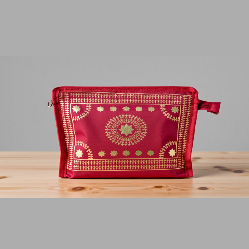 Traditional Warli Print Pouch – Multi-Purpose Stylish Travel & Makeup Pouch (Random Color-Pack of 1)
