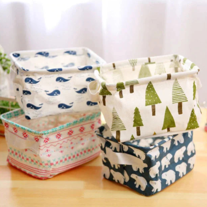 Canvas Tabletop Organizer – Portable Desk Storage Box for Stationery, Remote & Accessories(Random Design-Pack of 1)