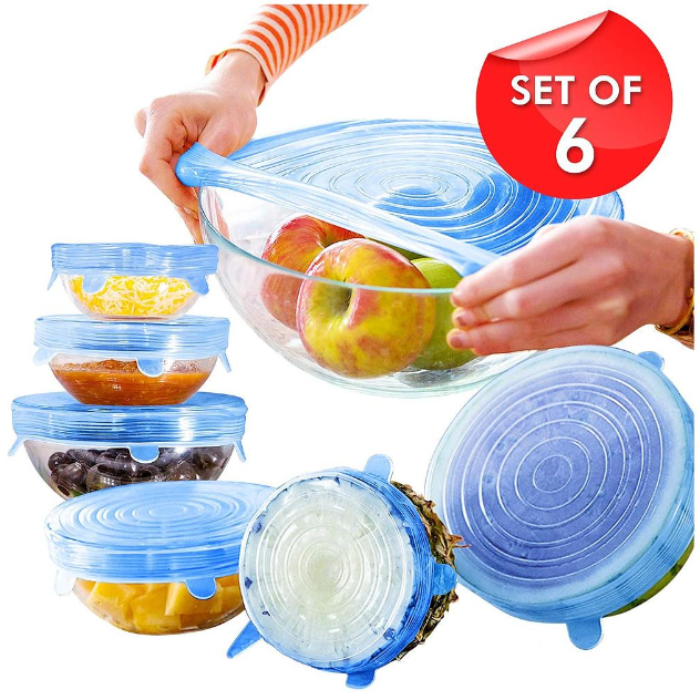 Silicone Lid – Heavy Quality - Reusable Stretchable Food Covers for Bowls, Cups & Containers (Random Color-6 Pc Set)
