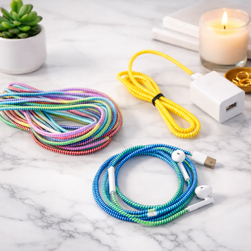 Spiral Cable Cord Protector – Silicone Anti-Break Charging Wire Saver (Random Color-Pack of 1)