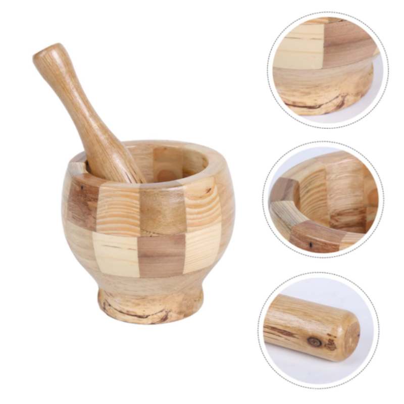 Mini Wooden Mortar & Pestle Set – Garlic Crusher, Spice Masher & Herb Grinder for Kitchen