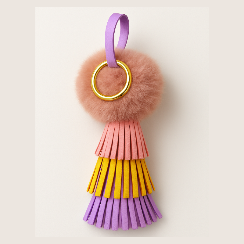 Snowy Pom Pom Keychain – Fluffy Bag Charm & Key Ring Accessory (Random Colors-Pack of 1)