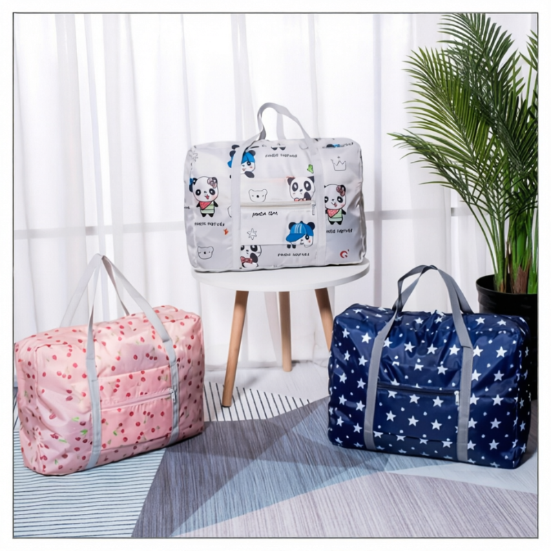 Printed Folding Travel Bag | Lightweight Nylon Foldable Duffle Bag for Men & Women | Carry-On Travel Tote for Gym, Weekend & Air Travel (Random Print-Pack of 1)