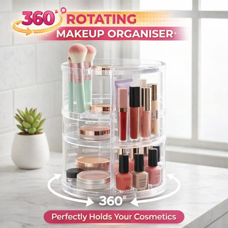 360° Rotating Makeup Organizer – Adjustable Layer Cosmetic Storage Stand with Large Capacity