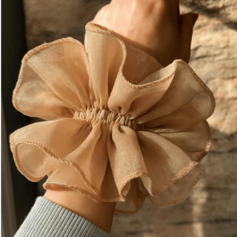 Double Ruffle Scrunchies – Stylish Hair Accessories for Women & Girls (Random color-Pack of 1)