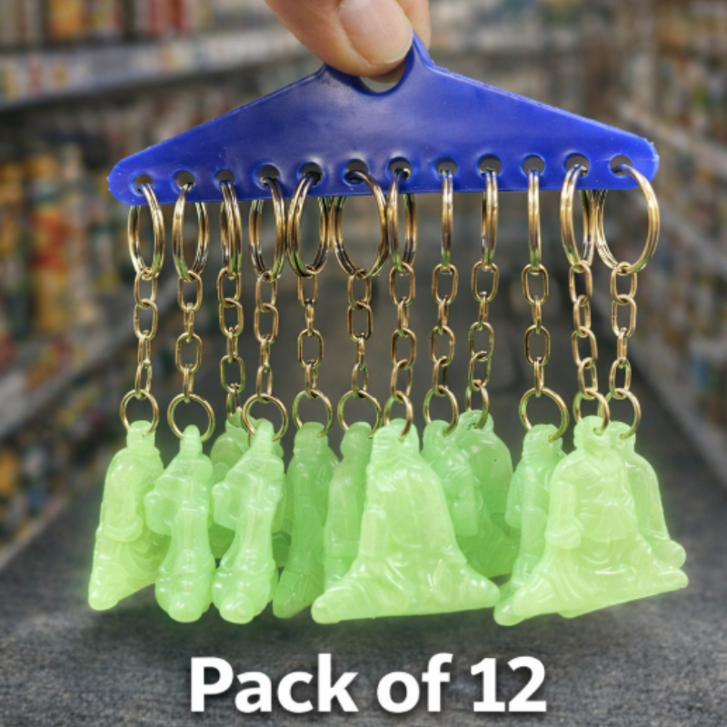 12 Pcs Lord Mahadev Ji Face Glow-in-the-Dark Radium Keychain – Auspicious Luminous Key Ring