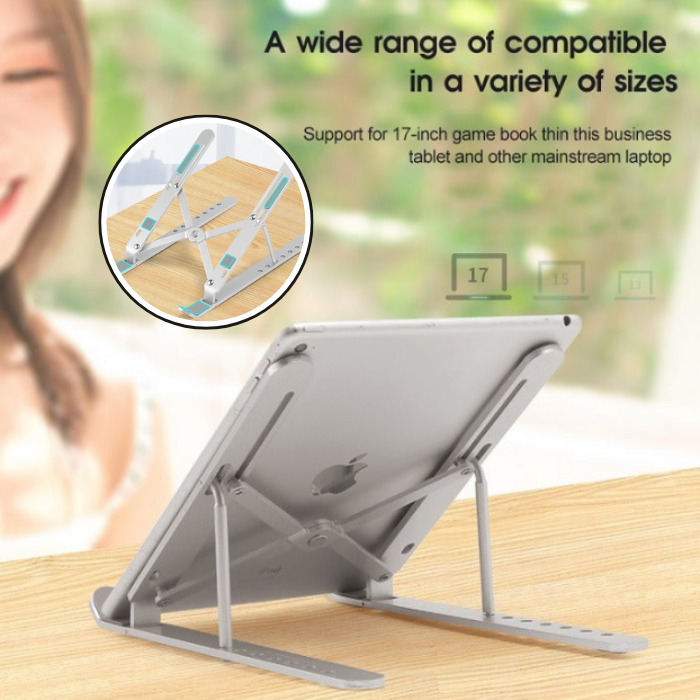 Adjustable Aluminum Laptop Stand – Foldable & Portable Tabletop Riser for Laptop/Desktop