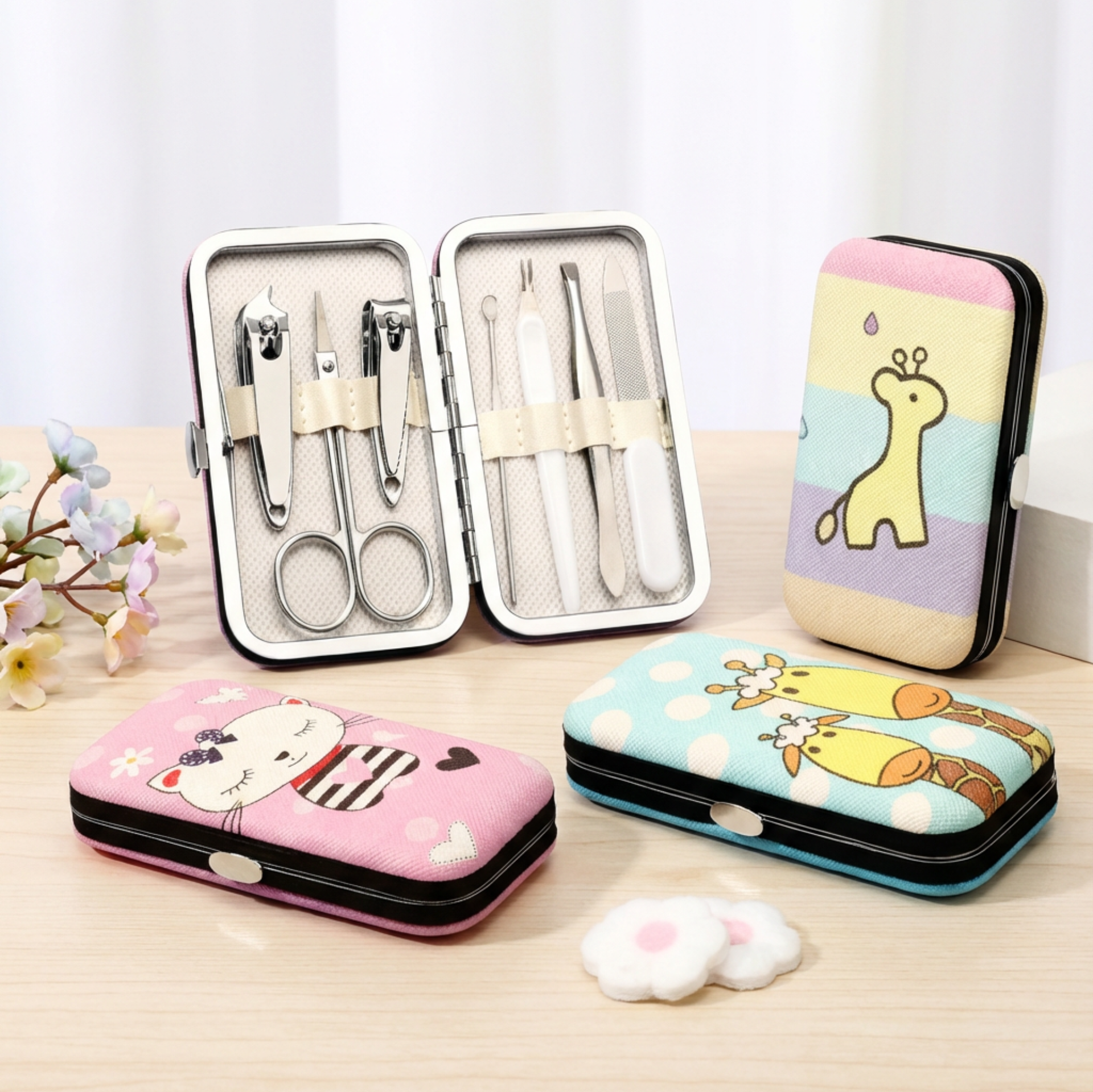 Cute Cartoon 7-Piece Mini Nail Clipper Set – Manicure & Pedicure Care Kit for Travel, Home & Gifting (Random Print clipper)