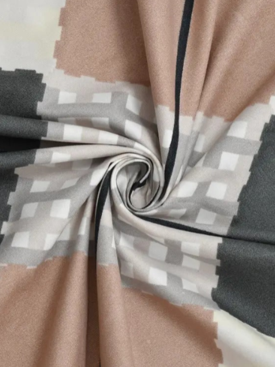 Contemporary Block Style Bedsheet – Neutral Palette with Pillow Covers – Double Size