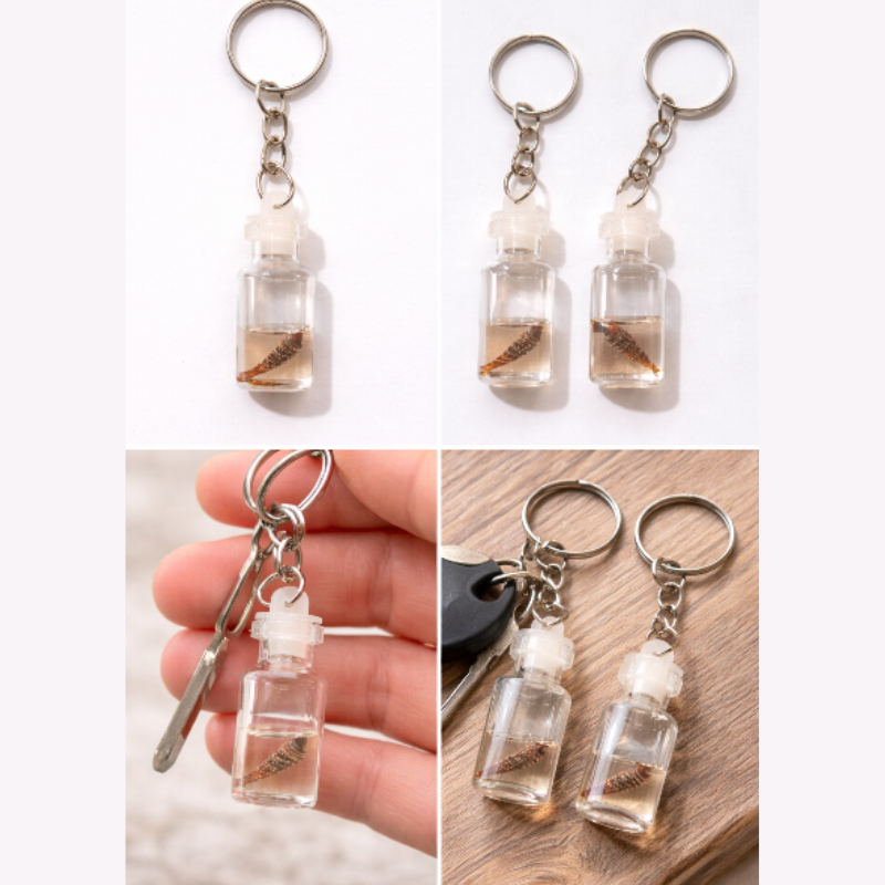 12 Pcs Mini Glass Bottle Charm Keychain – Cute Decorative Key Rings