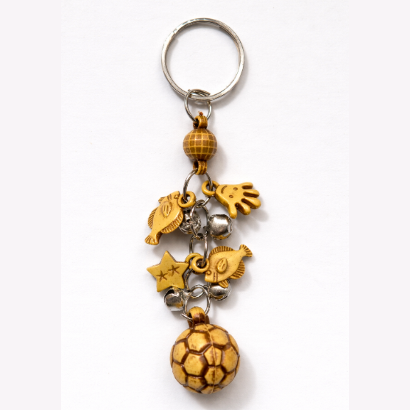 6 PcsMulti-Charm Keychain with Soccer Ball, Fish, Hand & Star Charms | Stylish Decorative Key Ring