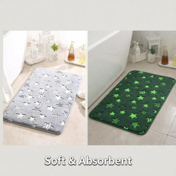 Microfiber Non-Slip Night Glow Mat – Glow-in-the-Dark Bathroom & Kitchen Rug (Random Print-Pack of 1)