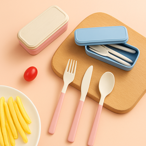 3-Piece Foldable Tableware Set – Portable Spoon, Fork & Chopsticks for Travel, Office & Outdoor Use(Random Color-Pack of 1)