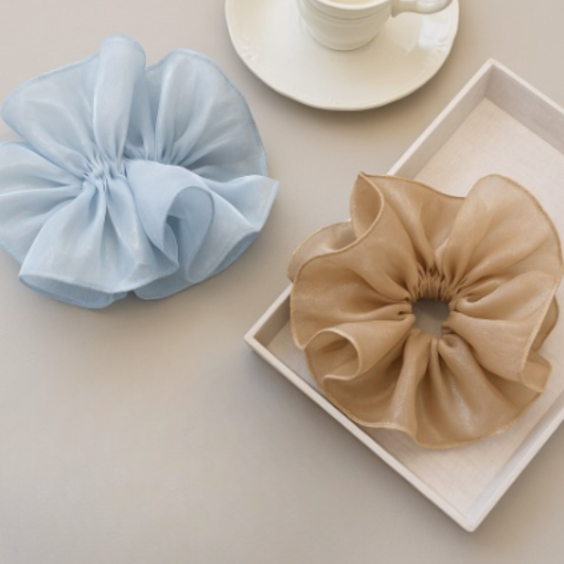 Double Ruffle Scrunchies – Stylish Hair Accessories for Women & Girls (Random color-Pack of 1)