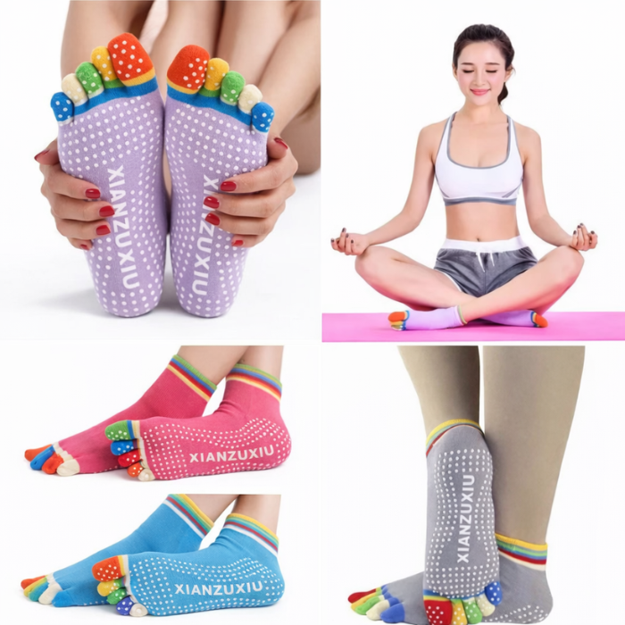 Yoga Gym Non-Slip Socks for Women – Colorful Massage Toe Socks with Full Grip for Home, Sports & Exercise (Random color-Pack of 1 Pair)