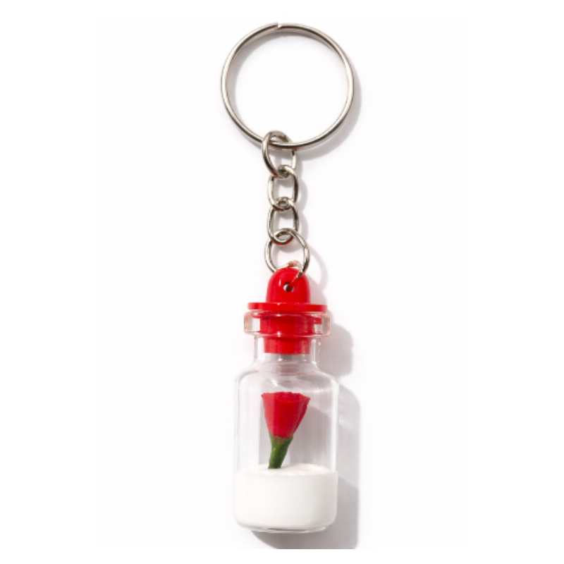 12 Pcs Love in a Bottle Rose Keychain – Mini Glass Bottle Romantic Key Ring Set