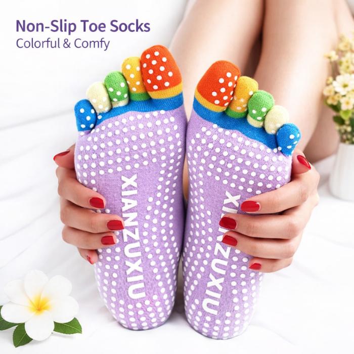 Yoga Gym Non-Slip Socks for Women – Colorful Massage Toe Socks with Full Grip for Home, Sports & Exercise (Random color-Pack of 1 Pair)