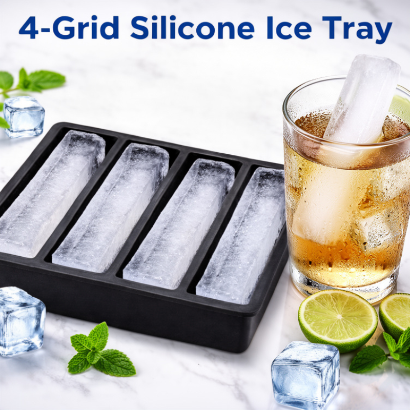 4-Grid Silicone Ice Tray – Flexible Food-Grade Ice Cube Mold for Freezer, Drinks & Desserts (Pack of 1)