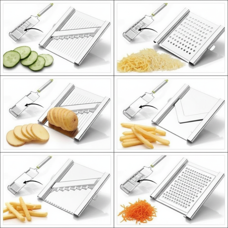 6-in-1 Stainless Steel Kitchen Chopper & Slicer with Handle – Multi-Functional Vegetable & Fruit Cutter