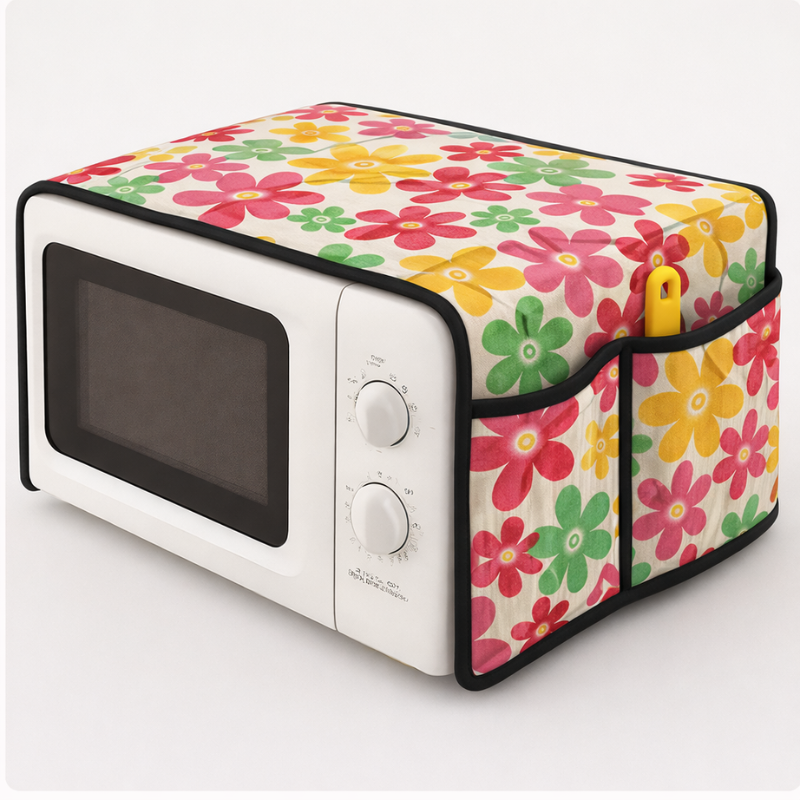 Multipurpose Oven and Fridge Cover Set with Pockets – Dustproof, Heat-Resistant Fabric Covers for Kitchen Appliances (Random Print)