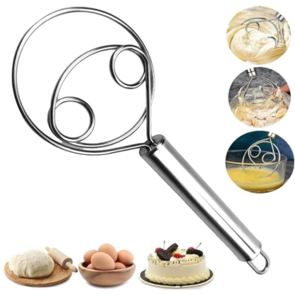Stainless Steel Dough Whisk Mixer – Dutch Dough Whisk for Cooking, Blending & Stirring Pizza, Pastry & Cake Batter