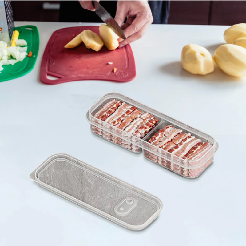 2 Compartment Freezer Storage Containers – Airtight Leak-Proof Food-Grade Meat Organizer with Divider (Pack of 1)