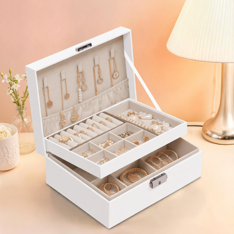 Multi-Compartment Jewellery Box for Women – Elegant Organizer for Rings, Earrings, Necklaces & Accessories (Random color-Pack of 1)