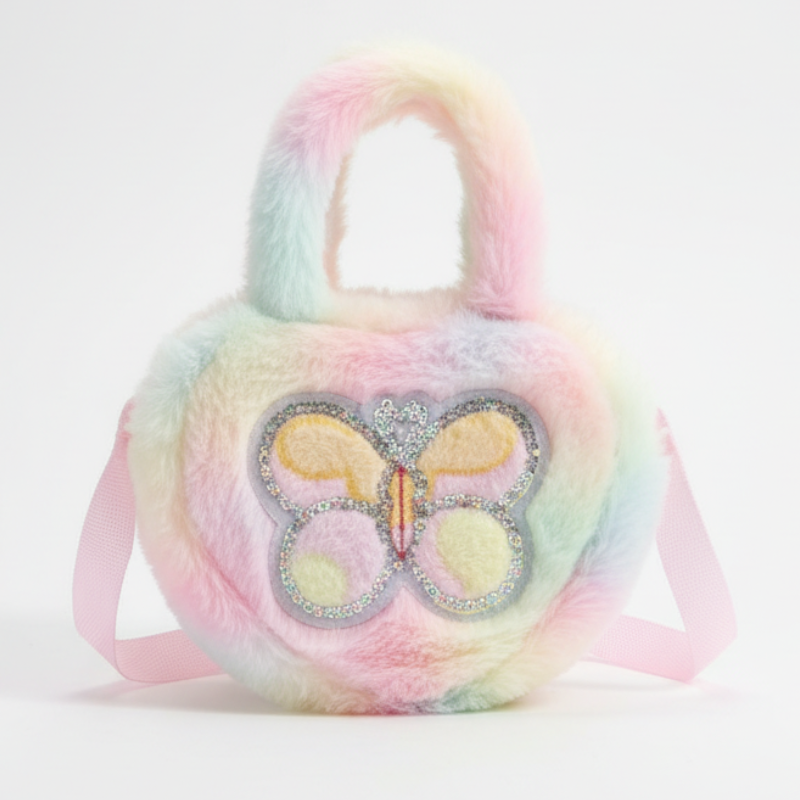 Plush Fur Butterfly Sling Bag for Girls – Soft Faux Fur Cute Crossbody Bag for Kids & Teens