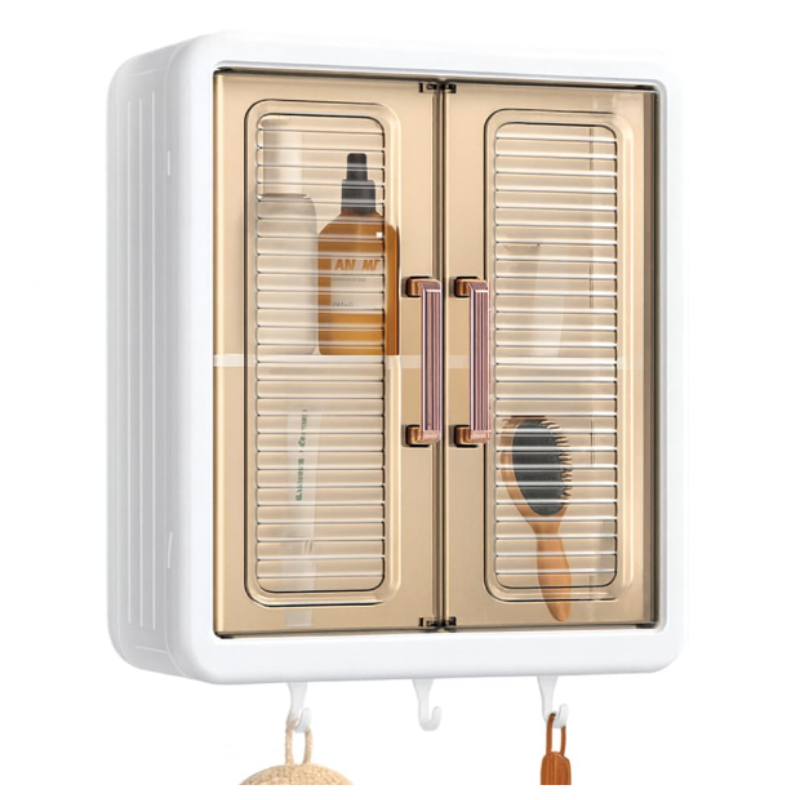 Wall Mounted Plastic Storage Cabinet with Transparent Doors & Hooks | Multipurpose Bathroom, Kitchen & Bedroom Organizer