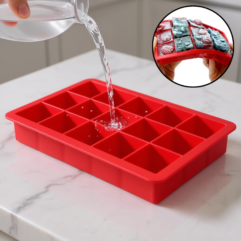 15-Cube Silicone Ice Maker Tray – BPA-Free, Heavy-Duty & Dishwasher-Safe Ice Cube Tray for Freezer (Random Color-Pack of 1)
