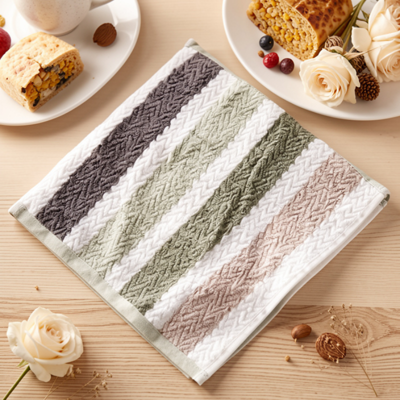 Hand Towel with Striped Pattern – Soft, Absorbent & Quick-Dry Towel for Bathroom & Kitchen (Random color-Pack of 1)