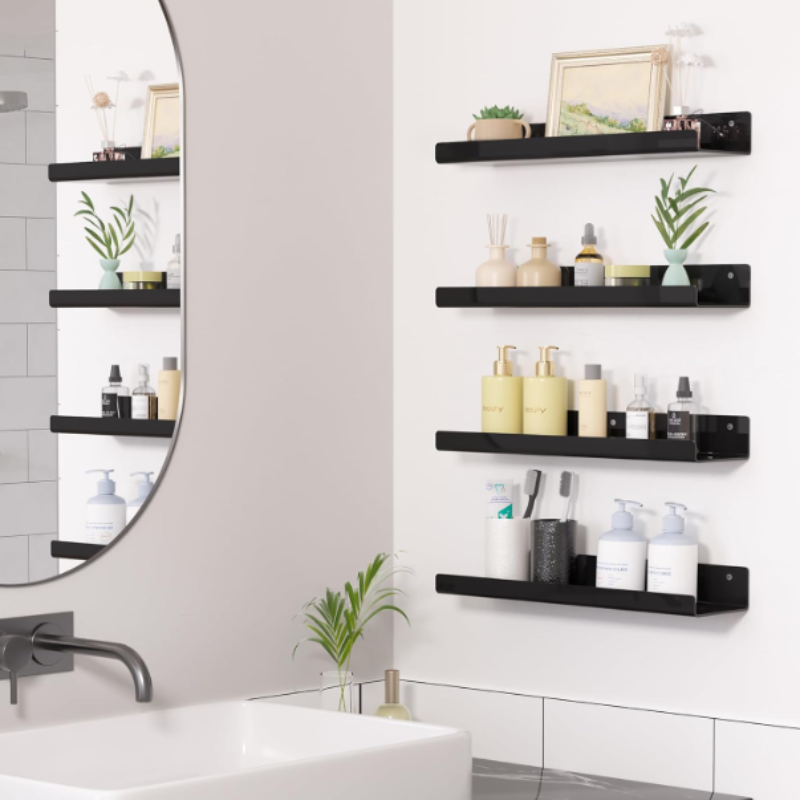 Acrylic Wall Mounted Shelf – Transparent Floating Storage Rack for Bathroom, Kitchen & Living Room (Pack of 2)