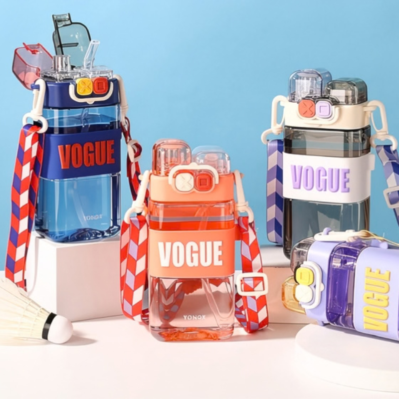 500ml Double Nozzle Straw Sipper – Kids & Travel Drinking Bottle (Random Color-Pack of 1)