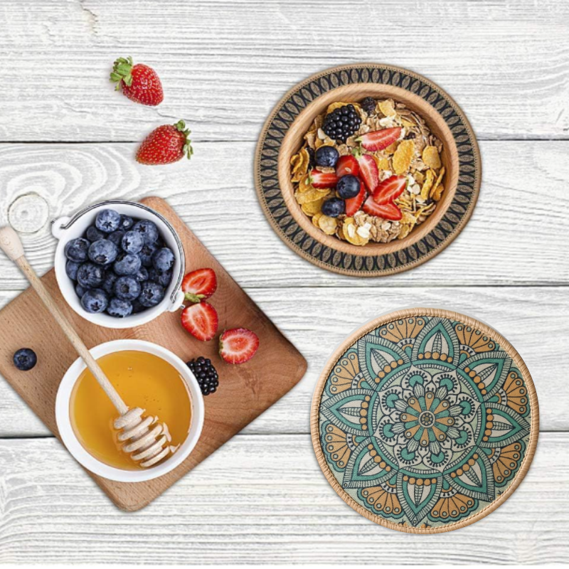 2Pcs Eco-Friendly Round Drink Coaster & Table Mat – Heat-Resistant Cup Coaster for Coffee, Tea, Dining Table Decor, Placemats & Trivets for Hot Pots and Dishes
