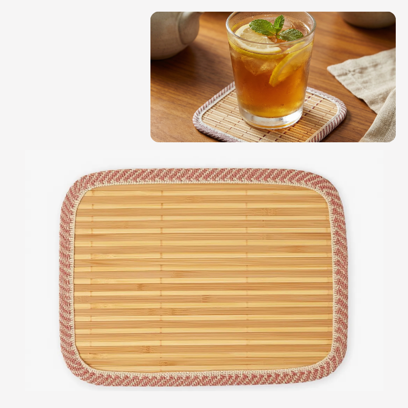 2 Pcs Bamboo Stick Table Mat & Coaster – Heat-Resistant Kitchen Placemat, Dining Table Protector & Hot Pad for Cups, Plates & Bowls