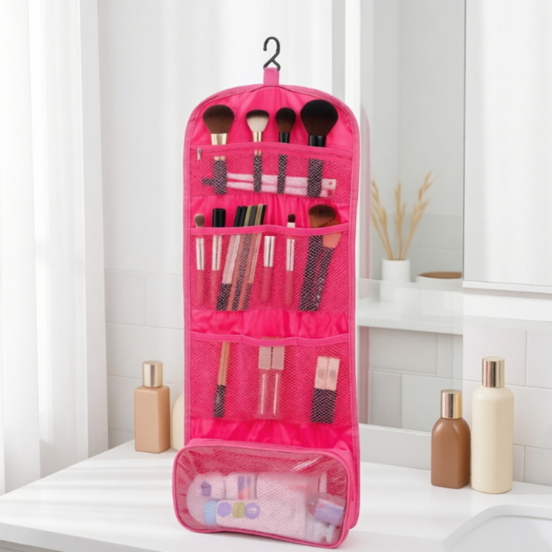 Hanging Travel Toiletry Bag for Women & Men – Waterproof Cosmetic Organizer with Hook | Portable Makeup & Skincare Storage Pouch for Travel (Random Color-Pack of 1)
