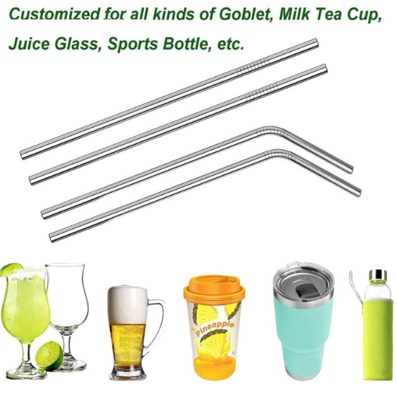 4 Pcs Stainless Steel Straw Set with Cleaning Brush – Reusable, Eco-Friendly Metal Drinking Straws for Home, Office, Travel & Parties