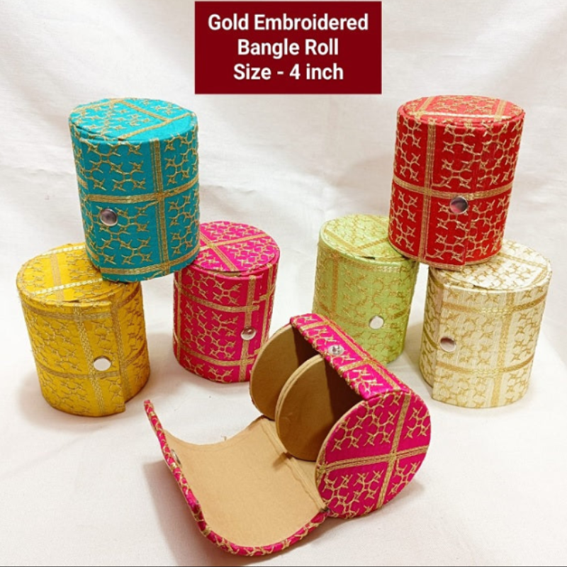 Gold Embroidery Bangle Storage Roll – Compact Jewellery Organizer for Bangles & Bracelets (Random Color-Pack of 1)