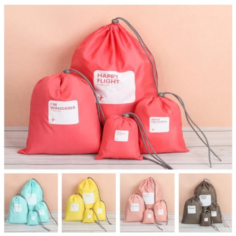 4 Pcs Waterproof Shoe & Laundry Bags – Reusable Nylon Travel Organizer Pouch Set for Shoes, Clothes & Delicates (Random Color)