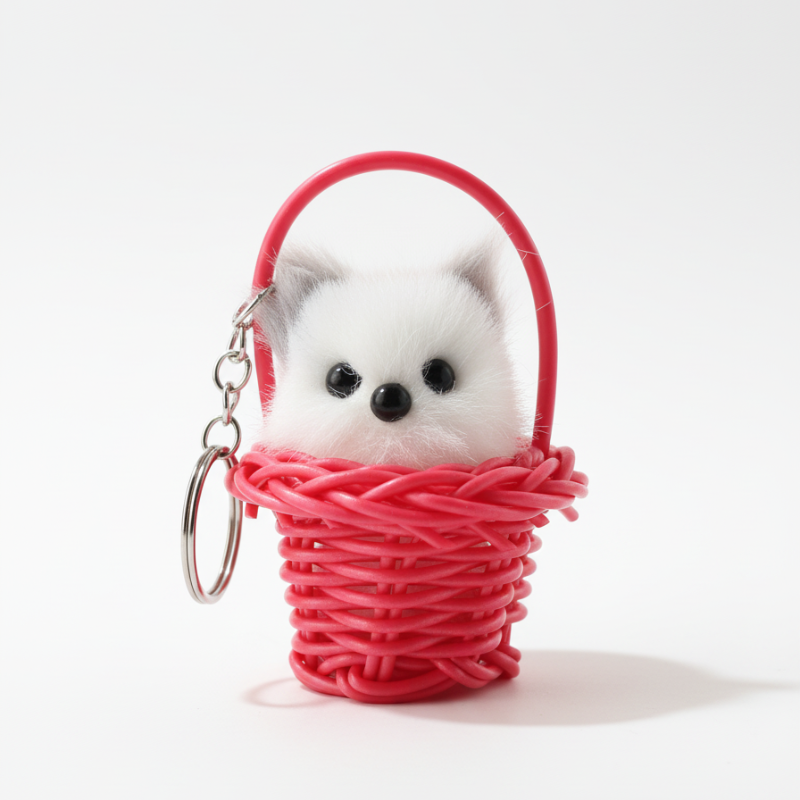 Cute Cat in a Basket Key Chain – Mini Cat Keyring for Keys, Bags & Gifts (Random Color- Pack of 1)