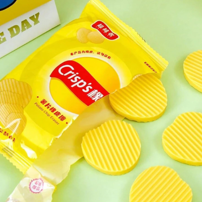 Crisp’s Eraser Potato Chip-Shaped Eraser Set – Cute Snack Design Stationery Erasers (Pack of 4 Pcs)